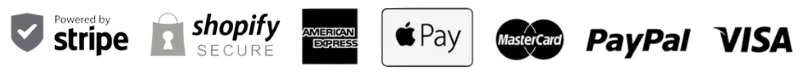 Stripe, Shopify Secure, Amex, Apple Pay, Mastercard, PayPal, Visa